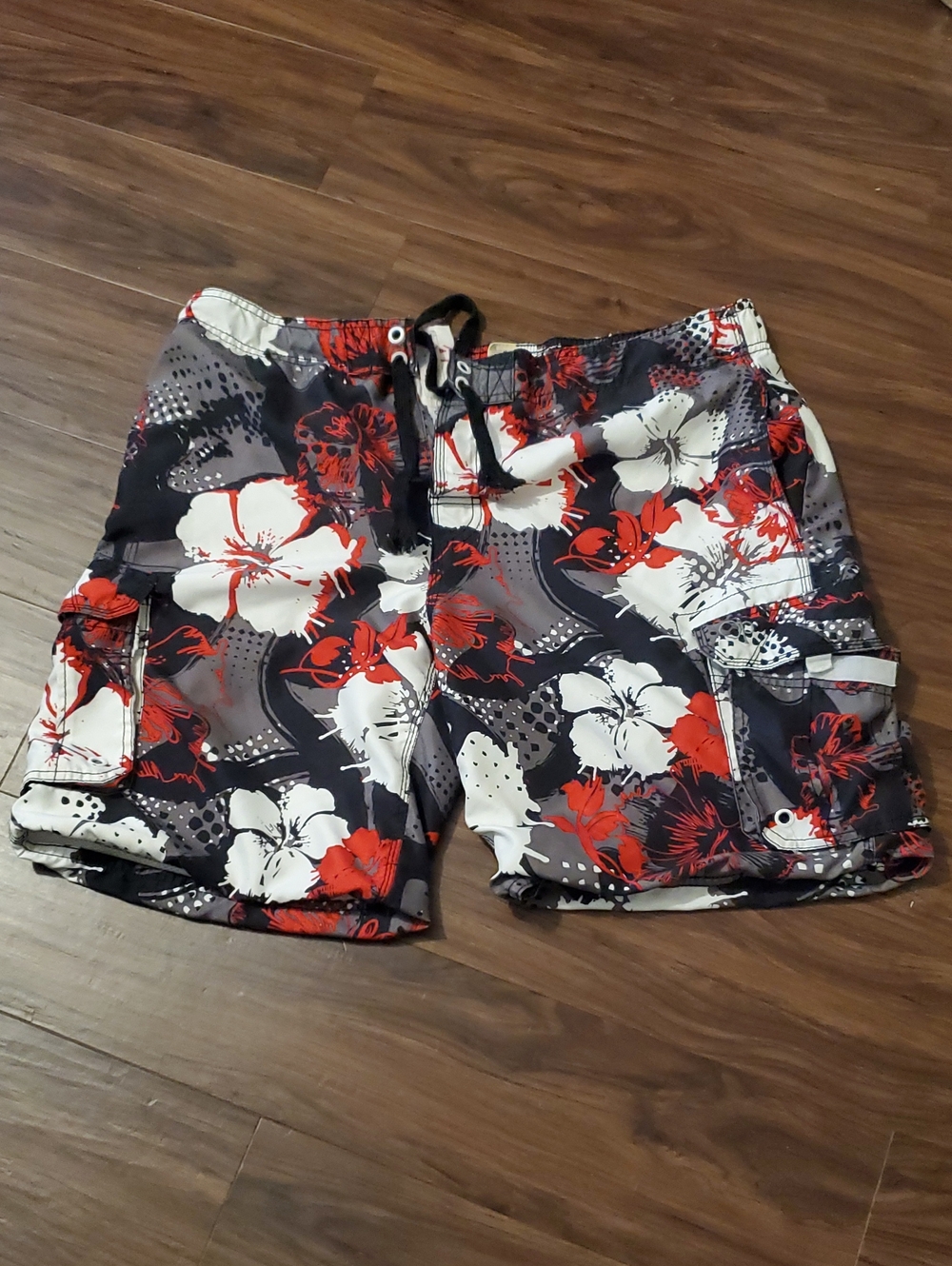 OP Men’s Floral Board Shorts in Black, Red & White